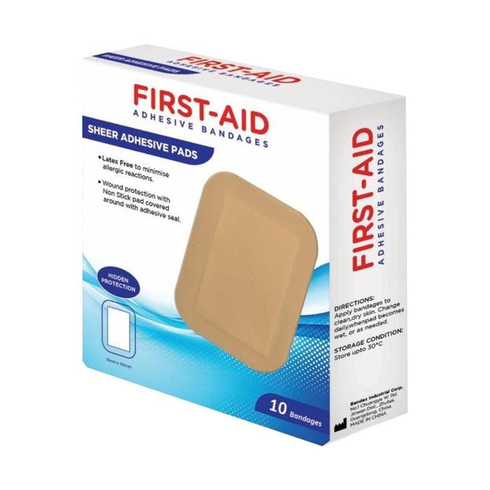 First Aid Sheer Adhesive Pad Bandages 10'S 76mmx102mm Life Pharmacy